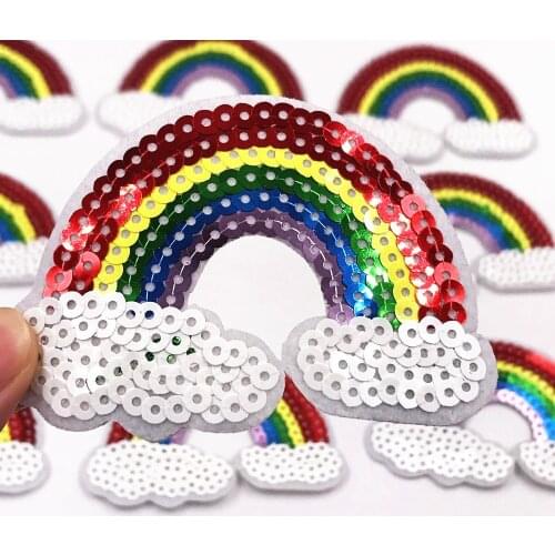 1Pcs Colorful Sequins Rainbow DIY Iron on Patch Embroidered Applique Sewing on Label Clothes Stickers Apparel Accessories Badge