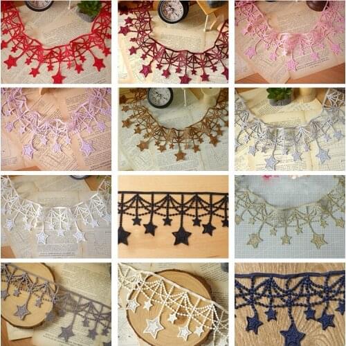 1y Handmade DIY Star Embroidery lace fabric tirm ribbons Tassel Soluble lace Clothing Curtain Bead Chain Decoration Accessories