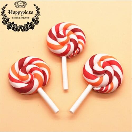 10pcs Kawaii CLay Rainbow Handmade Lollipop Miniature Food Art Supply DIY Craft Decoration,28*45mm