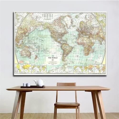 1957 World Globe Map 90*60cm Personalized Atlas Poster World Map Wall Sticker Decoration for Home Office School Supplies