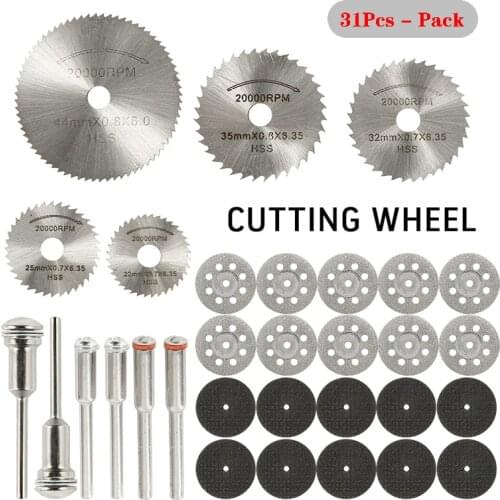 31pcs HSS Saw Blade Diamond Woodworking Cutting Discs Wheels for Dremel Rotary Tool Drill Mandrel Cutoff Power Tools Accessories