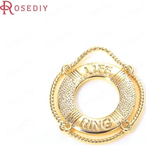 35810)6PCS 21x24MM 24K Gold Color Brass Lifebuoy Charms Pendants High Quality Diy Jewelry Findings Accessories