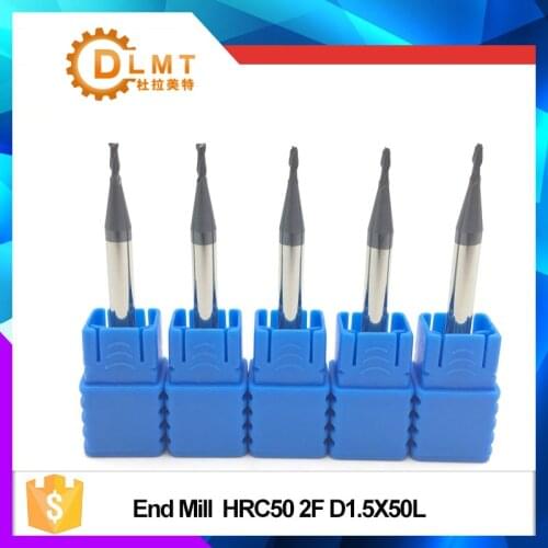 5pcs HRC50 End Mill1mm1.5mm 2mm 2.5mm50L 2Flute Tungsten Cobalt Alloy Coating Spiral Straight Shank Flat EndMills
