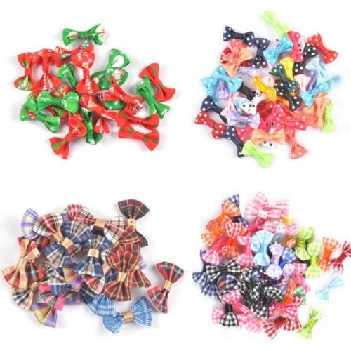50pcs/lot Colorful Mixed Satin Bows Mini Plaid Print Bow for Christmas Decoration Clothes DIY Handmade Crafts Accessories CP3019