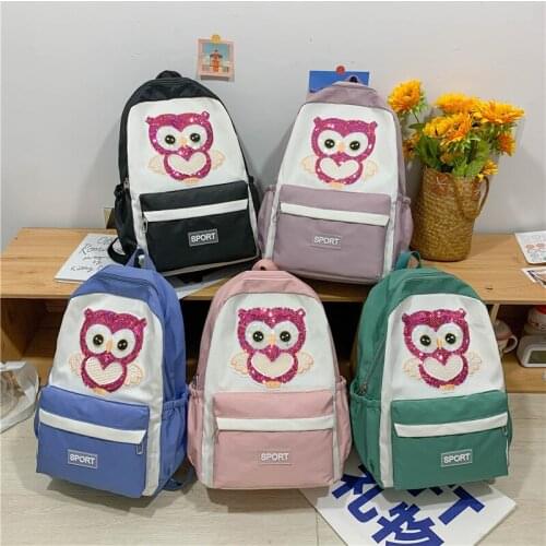 Shiny cartoon pattern backpack 2021new cute pink female school bag kawaii girl college student school bag Korean backpack