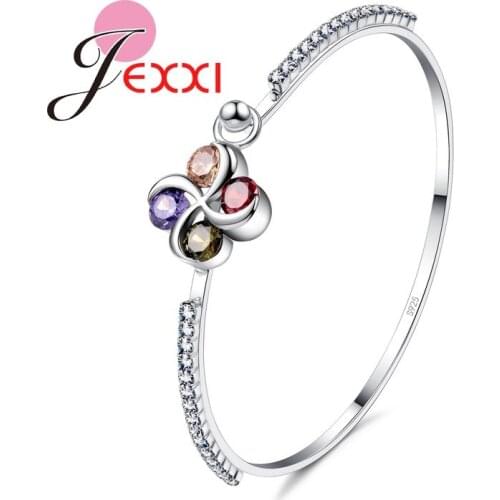 Fashion Bracelet Bangle Jewellery Flower CZ Thin Women 925 Sterling Silver SilverBangles Bands Free Shipping