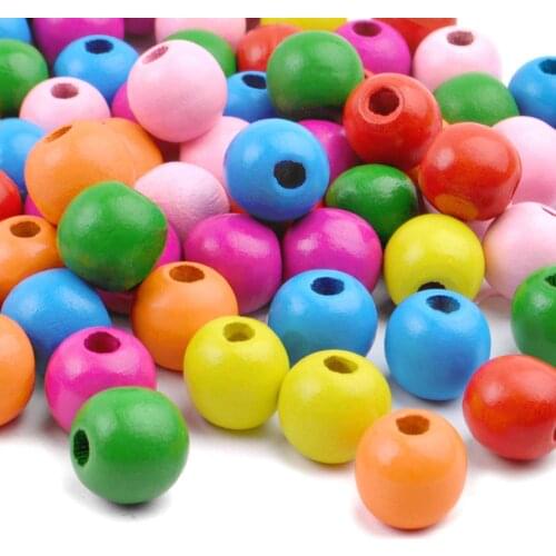 30PCS Colorful Round Wood Bead 16MM Loose Round Ball Spacer Beading Natural Wood Beads For Jewelry Making DIY Bracele Finding