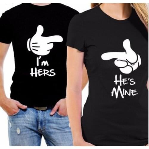 King Queen Couples T Shirt Im Hers Hes Mine Print Couple Tshirt Summer Fashion Woman T-shirt Casual O-Neck Tops Lovers Tee Shirt