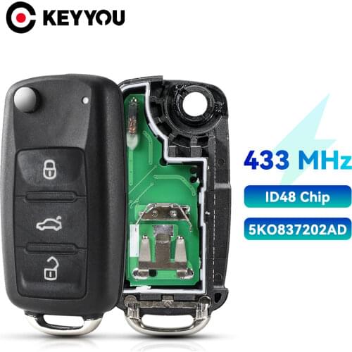 KEYYOU 434MHz Car 5K0837202AD Remote Key ID48 Chip For VW Volkswagen Beetle Caddy Eos Golf Jetta Polo Scirocco Tiguan Touran