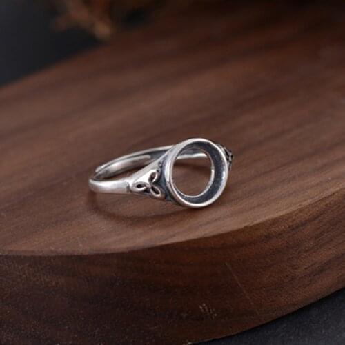 Ring Blank (8.2x8.2mm Round Blank) Adjustable Thai Sterling Silver Ring Base Antique Style Round Cabochon Ring Setting R935B