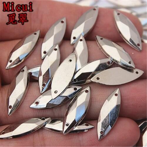 Micui 100PCS 7*20mm Horse Eye Rhinestones Sew On Acrylic Crystals Stone Sewing Flatback Appliques for Crafts Clothes MC733