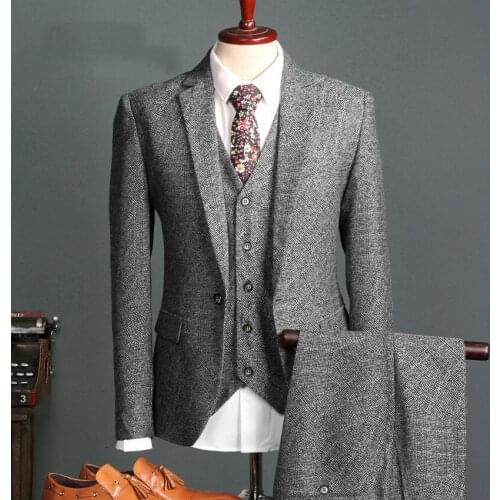 Men Clothes Spring New Mens Suit Dress Three-piece Set Business Casual Gray Dress Middle-aged Korean Version Men Suit