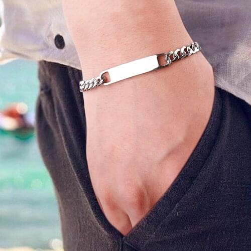 Mens Bracelet Stainless Steel ID Bracelets Blank For Engraving Custom Name Bangle & Bracelet Pulsera Hombre