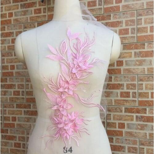 Mylb 50*20cm top quality beading lace applique large flower patch childrens clothing wedding dress DIY stickers