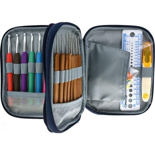 Crochet Needles Set Full Knit Gauge Scissors Stitch Holder Yarn Weave Knitting Needles Hook DIY Craft Tools with Cute Bag