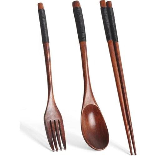 4 Pack Natural Wood Tableware Spoon Set,Chopsticks,Fork Dinner &Rice Soup,Handmade Household Tableware