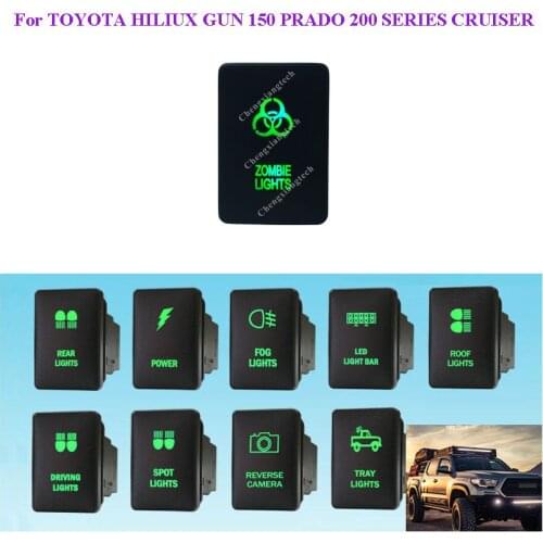 Green LED DIY Switch 12V 3Amp ZOMBIE LIGHTS Push Button Switch ON OFF For Hilux Prado 150 200 Toyota 2015 Rav4 + Wire