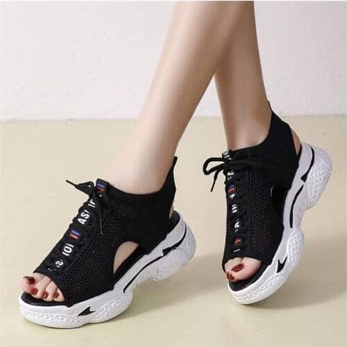 New summer womens sandals solid color stretch knitted one foot comfortable flat open toe Roman shoes recommended hot sale