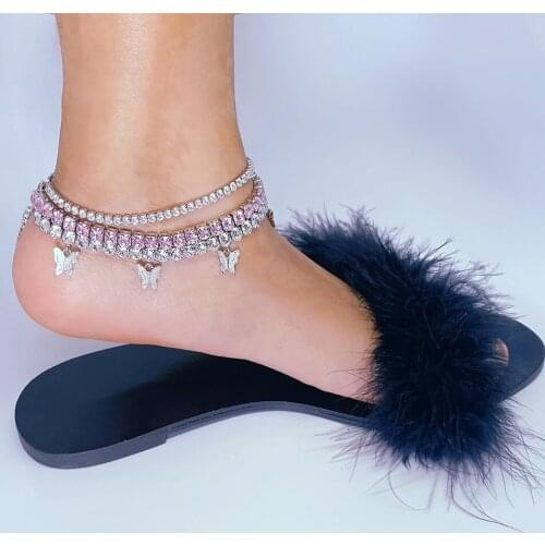 MAA-OE Vintage Fashion Style Anklets For Women Boho Multi-level Crystal Butterfly Pendant Simple New Beach Foot Jewelry Anklet