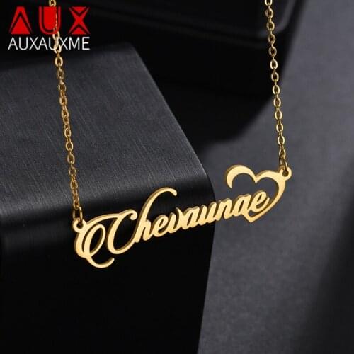 Auxauxme Personalized Name Empty Heart Necklace Stainless Steel Golden Custom Nameplate Choker For Women Birthday Jewelry Gifts