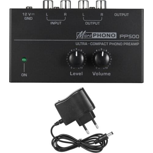 PP500 Phono Preamp Preamplifier With Level Volume Controls RCA Input Output 1/4" TRS Output Interfaces For LP Vinyl Turntable