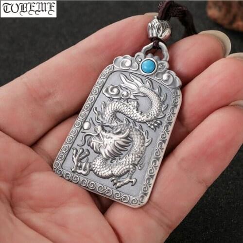 Handcrafted 100% 999 Silver Dragon Pendant Necklace Pure Silver Tibetan Pendant Pure Silver Buddhist Good Luck Pendant Amulet