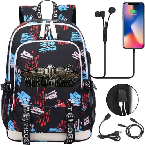 Game World Of Tanks Backpack Teenager USB Charging Laptop Backpack Women Men Rucksack Kids Book Bag Mochila Travel Bag
