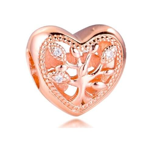 925 Sterling Silver Beads Family Tree Heart Charm Fits Pandora Bracelets Charms Silver 925 Jewelry Gift for Women