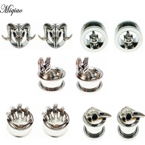 Miqiao 2pcs Piercing Ear Plugs Tunnels Stainless Steel Dinosaur Earrings Fashion Body Jewelry