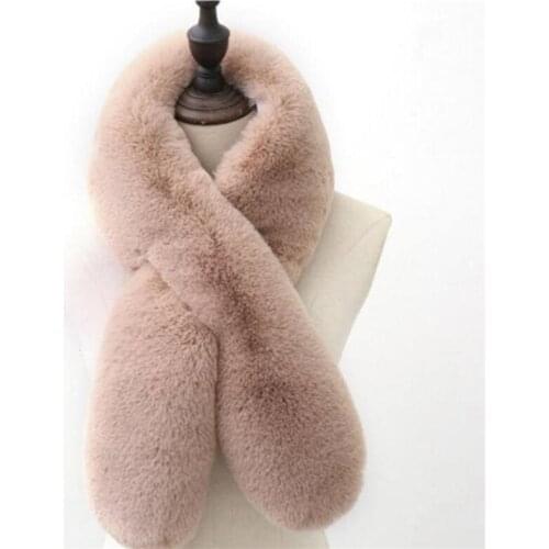 Cute Faux Fox Fur Scarf Women Polar Fleece Solid Color Pink Cross Collar Warm Thicken Man Scarf Autumn Winter Khaki F042