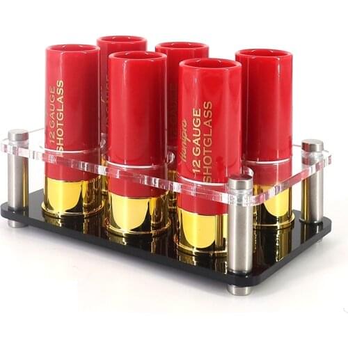 Hunting Shooting Outdoor Gift 12 Gauge Shotgun Shell Shot Glasses with Acrylic Cup Holder Tray Bullet Shape Cup Rifle Tactical