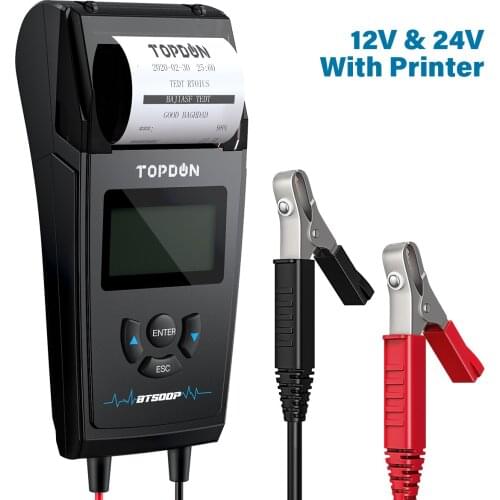 TOPDON BT500P Car Battery Tester with Printer 12V 24V Load Tester vs battery tester bt 300
