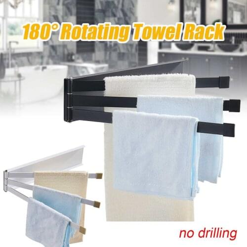 180 rotating metal bathroom household folding towel rack wall hanging hanger rack drilled white black