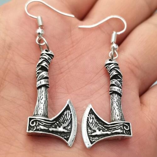 Viking Odin Raven Pendant Drop Earring Wolf Raven Axe Dangle Earring Women Jewelry with gift bag