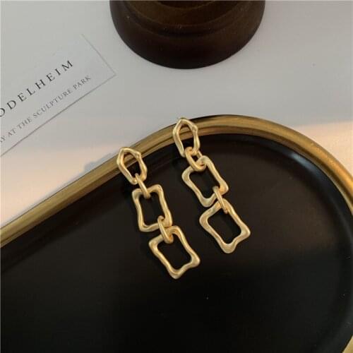 Vintage Metal Square Chians Drop Earrings For Woman Statement Gold Color Fashion Geometry Dangle Earrings Jewelry Wholesale New