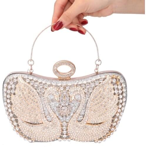 High Quality Silver Gold Day Clutches Luxury Vintage Swan Diamonds Studded Evening Bags Women Bag Bling Shoulder Bags