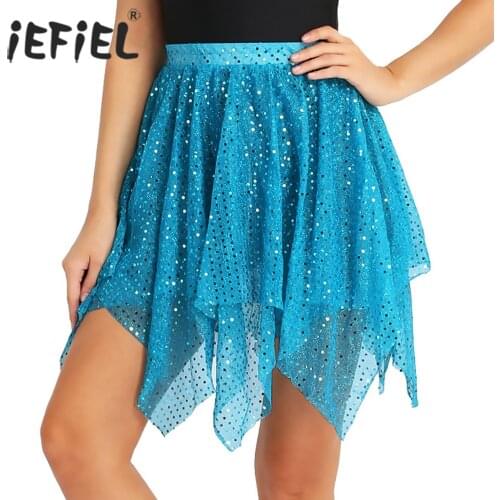 IEFiEL Womens Glitter Polka Dots Latin Dance Skirt Adult Gymnastic Party Performance Costumes Gymnastics Leotard Dancing Skirt