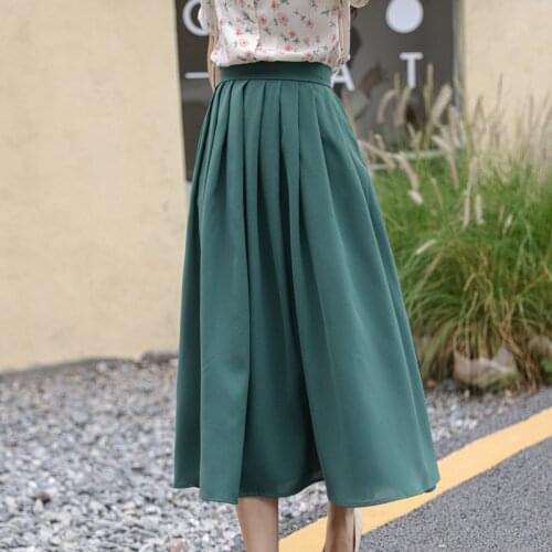 Pleated Skirt Midi 2021 Summer Style Women Fashion Clothes Elastic Waist A Line Skirts Simple Solid Color Ladies Casual Bottoms