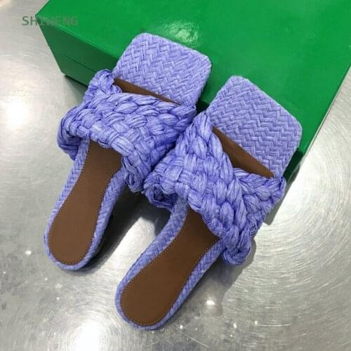 2021 Women Slippers Brand Weave Ladies Sandals Shoes Low Open Toe Flats Casual Slides Beach Flip Flops For Women Summer