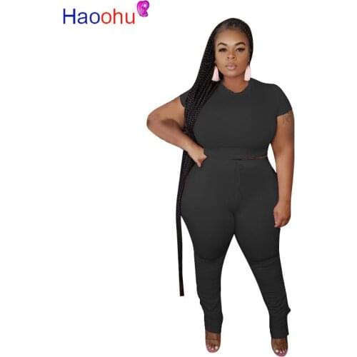 Plus Size 2 Piece Set Women Summer Casual Crop Top Shirt+long Pants Outfits Sweat Suits Woman Two Pieces Sets Wholesale XL~5XL