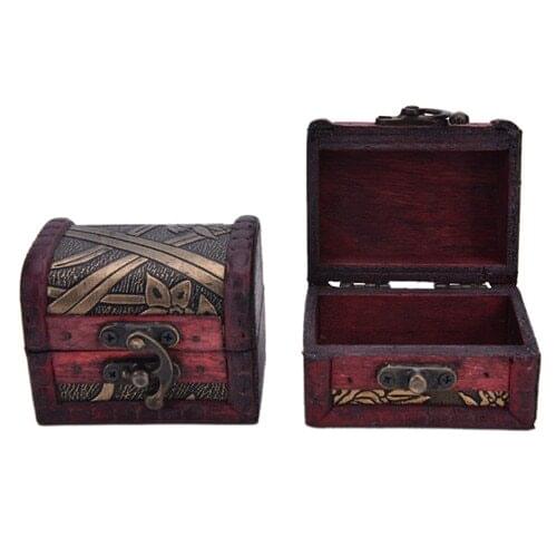 1PC Metal Lock Stylish Vintage Flower storage jewelry box Jewelry Treasure Manual Wood storage box Random send
