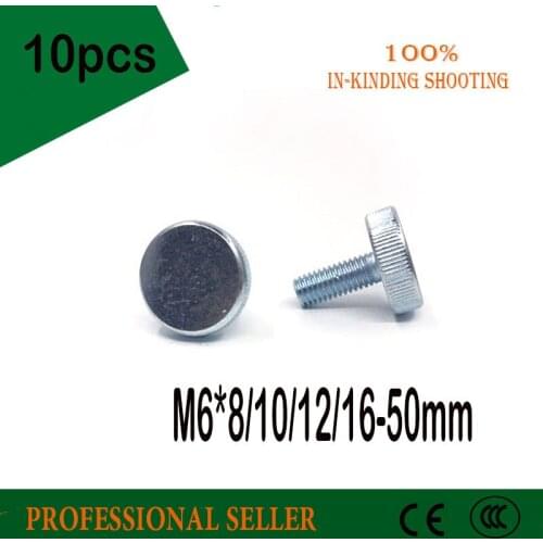 10Pcs DIN653 GB835 M6*8/10/12/16-50mm Knurling Flat Head Knurled Thumb Screw Hand Tighten Computer Screws