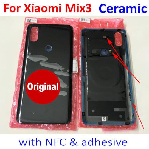 100% Original Ceramic Battery Back Cover Parts For Xiaomi Mi Mix 3 Phone Housing Door Rear Case Lid with NFC + Adhesive Tape