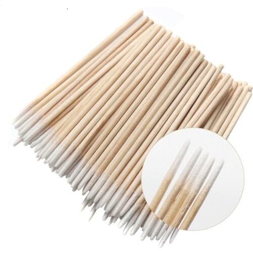 100 Pcs Ultra-small Cotton Buds Lint Free Micro Brushes Wood Disposable Cotton Swab Swabs Eyelash Extension Glue Removing Tools