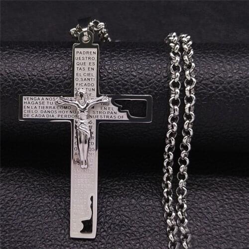 2021 Stainless Steel Catholicism Bible Cross Pendant Necklace Women Silver Color Big Necklaces Jewelry collar cruz N4502S05