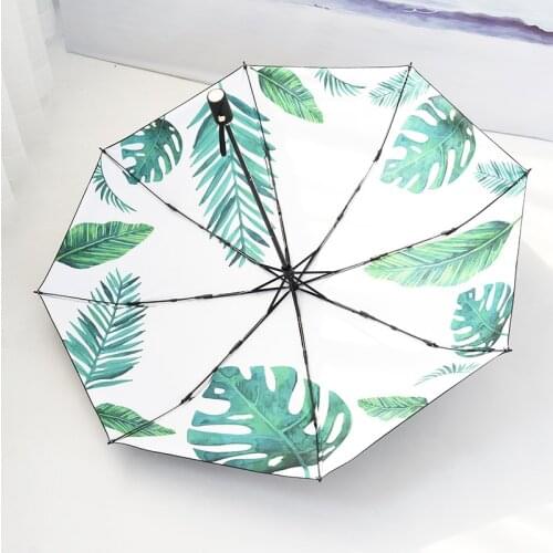 3 Fold 8 Ribs Green Leaf Pattern Outdoor Indproof Travel Lattice Umbrella Luxury Rain Women Men UV Sunshade Umbrellas