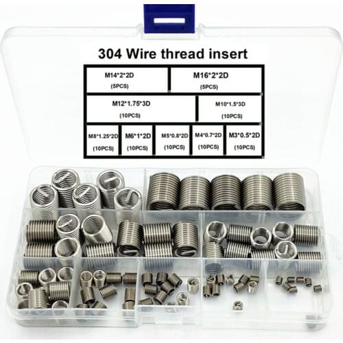 80Pcs/Box M3-M16 304 Stainless Steel Wire Thread Inserts Steel Sheath Helicoil Type Screw Set Repair Tool Assortment Kit