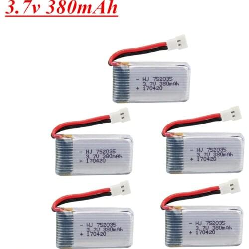 Lipo battery For Hubsan X4 H107 H107L H107D JD385 JD388 RC Helicopter Drone battery 752035 3.7v 380mAh Battery 1pcs to 5pcs
