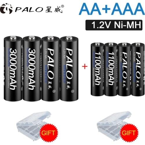 PALO AA Rechargeable Battery 3000Mah+1100mah AAA Rechargeable Batteries AA 1.2V Nimh AA Battery AAA Batteries