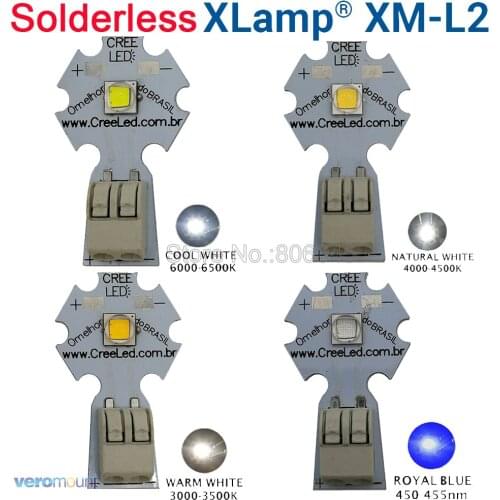 CREE XML2 XM-L2 T6 Cool White Neutral White Warm White Royal Blue High Power LED Emitter Diode Chip on 20mm Solderless PCB